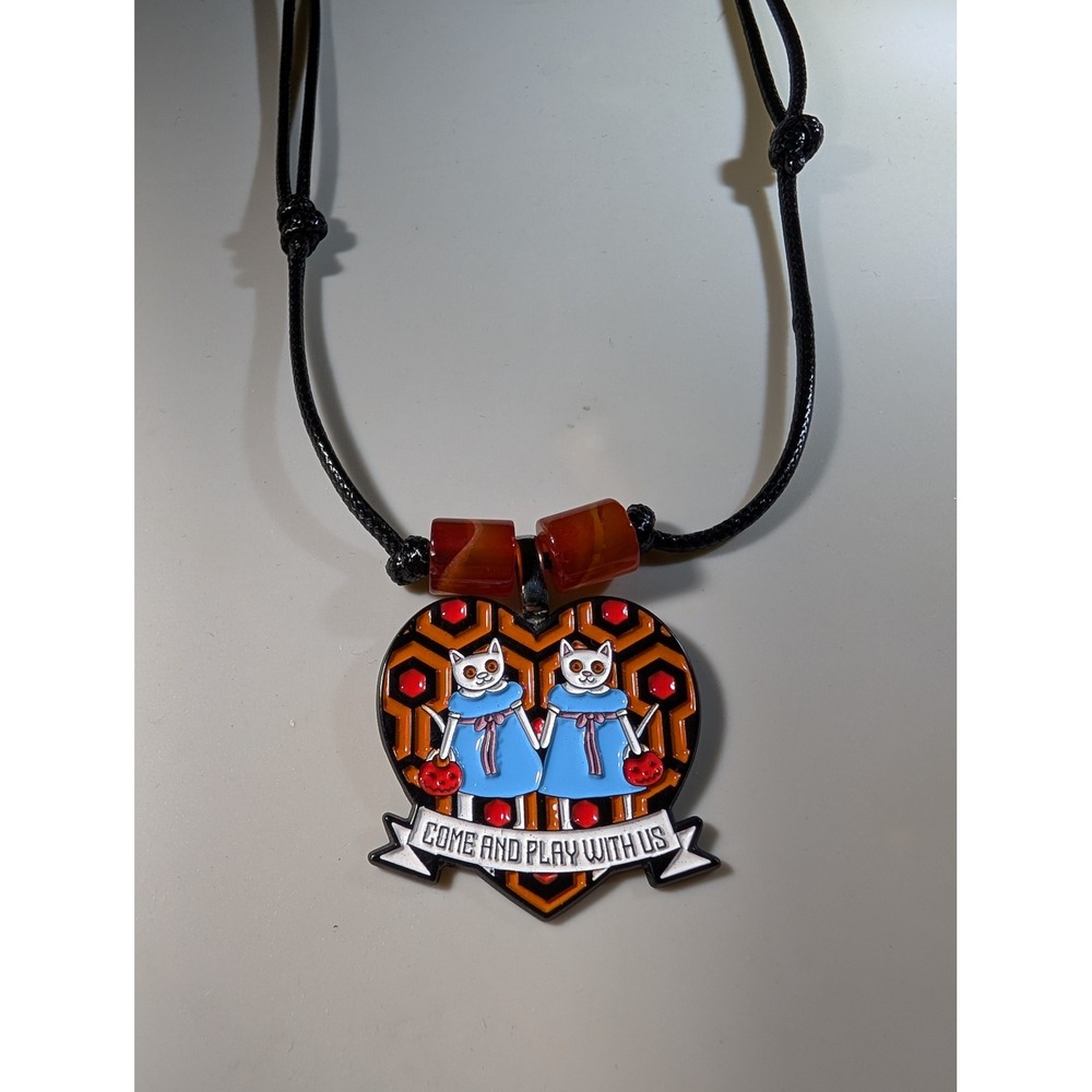 The Shining Grady Twins Cat Enamel Pin Necklace Adjustable Cord Horror Movie Art